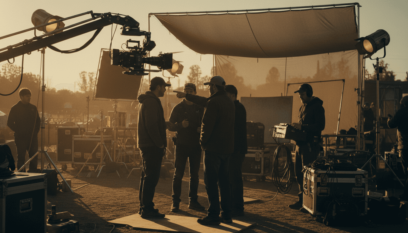 Film crew collaborating on professional production set