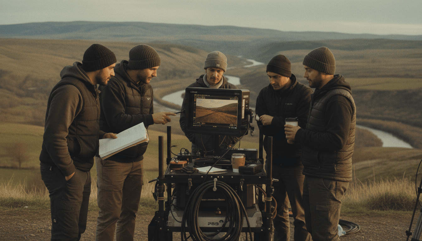 Director monitoring film production on set