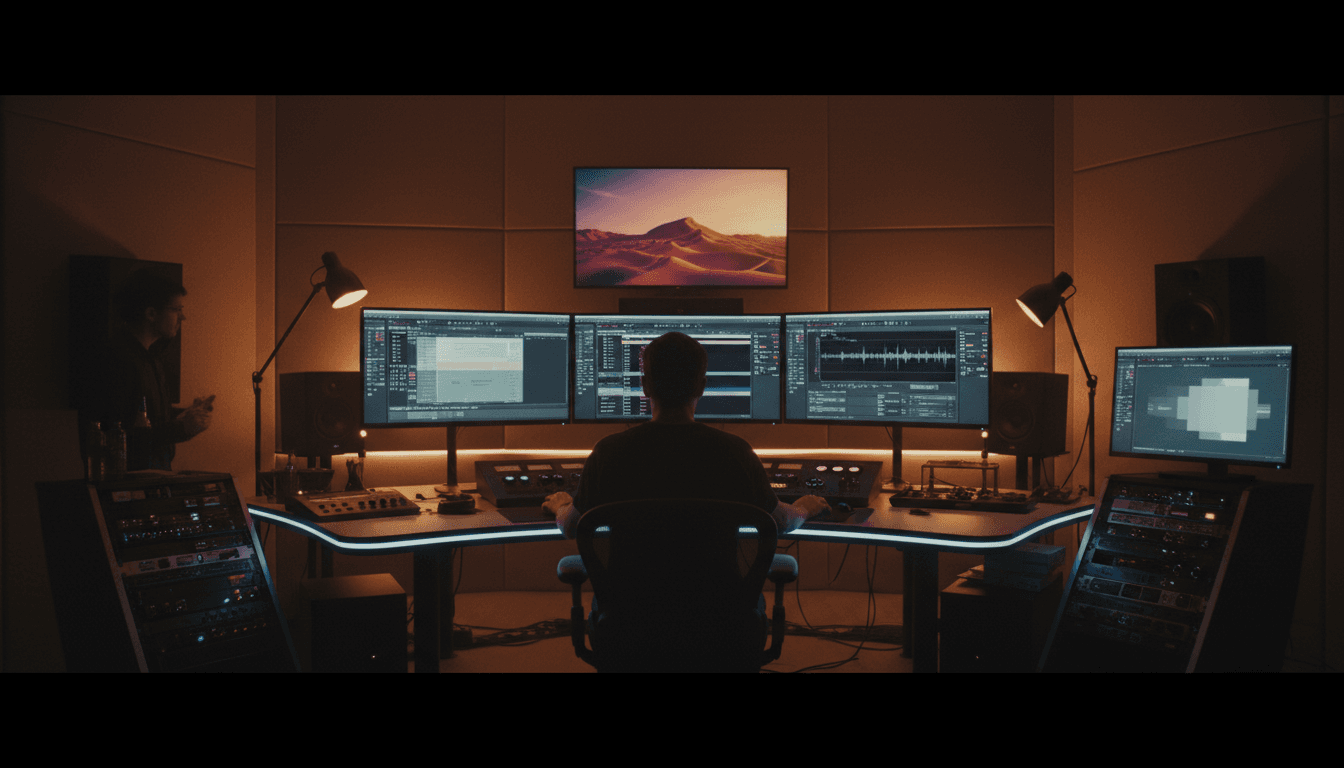 Video editing workstation during post-production